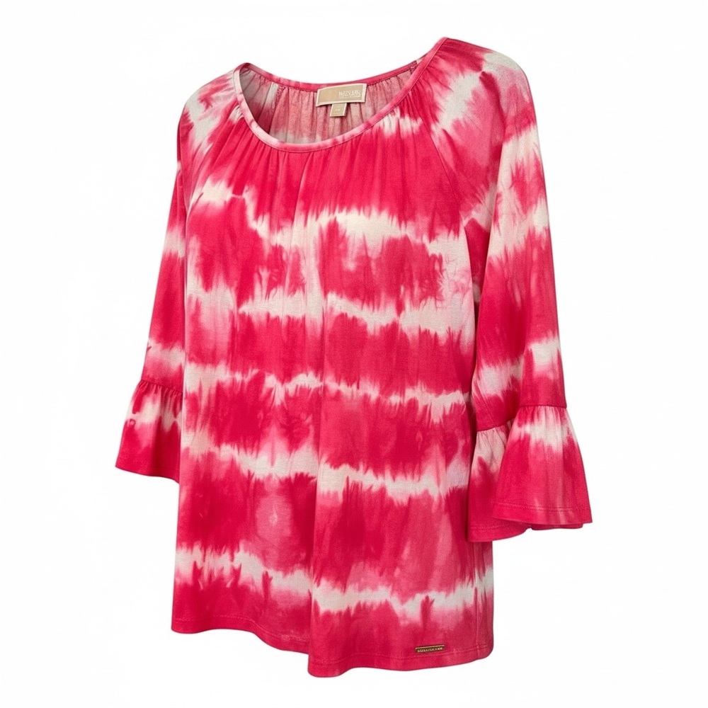 Michael Kors Pink White Tie-Dye Flare Sleeve Boho Blouse Size L